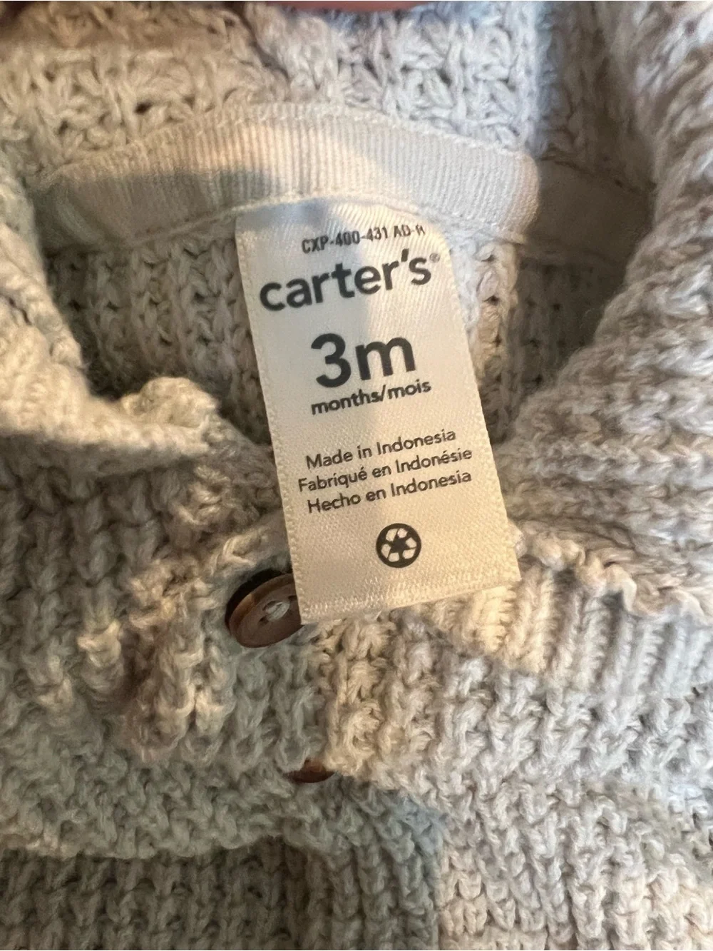 Carter's Cream Knit Hooded Cardigan with Ear Pom Details